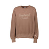 brown sugar boxy crew with everbound travel embroidery in natural thread with stars on the sleeve