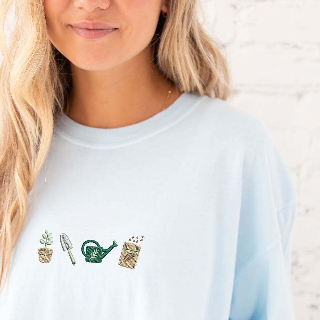 Customizable Gardening Icons Embroidered Comfort Colors T-Shirt