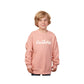 Child wearing a pink sweatshirt with 'Panthers' text on a white background