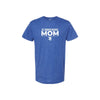 Blue t-shirt with 'St. Joseph School Mom' text on a white background