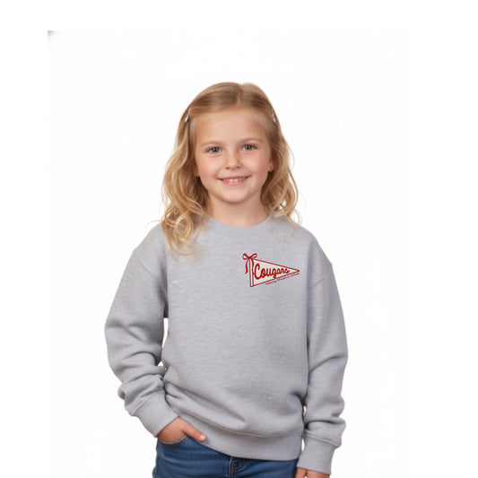 Embroidered Cougars Pennant Flag Youth Crewneck | CCSED29