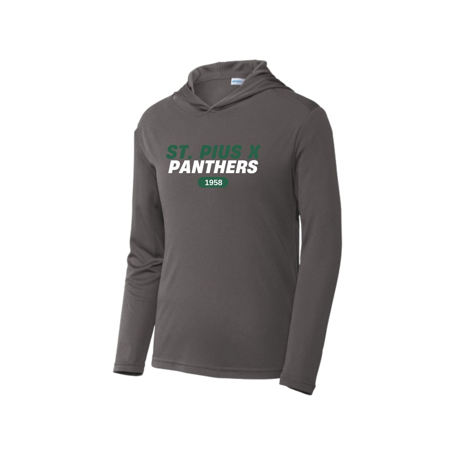 Printed St. Pius X Panthers 1958 Dri-Fit Long Sleeve Hooded Adult and Youth Tee | SPX DTF E