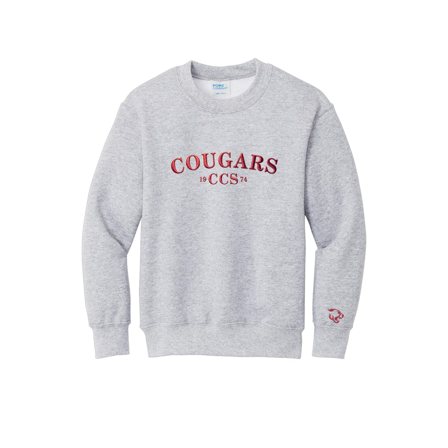 Embroidered Cougars Crewneck Sweatshirt | Cuff Embroidery | Adult and Youth Fit | CCS_BS26_E1