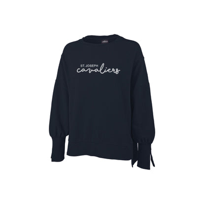 Ladies St. Joseph Cavaliers Script Embroidered Cropped Corded Crew | SJSE6