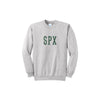 Gray sweatshirt with 'SPX' printed on it against a white background