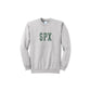 Gray sweatshirt with 'SPX' printed on it against a white background