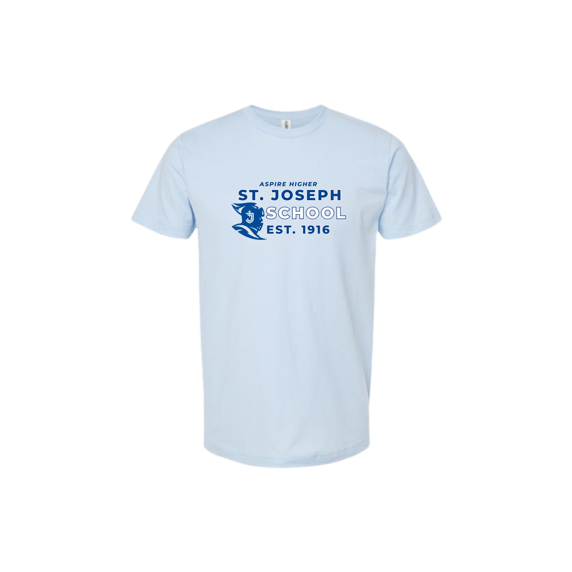 Light blue t-shirt with 'St. Joseph School' logo and text on a white background