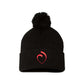 black pom-pom cuffed beanie with the sacred heart schools heart logo embroidered on the cuff in red thread