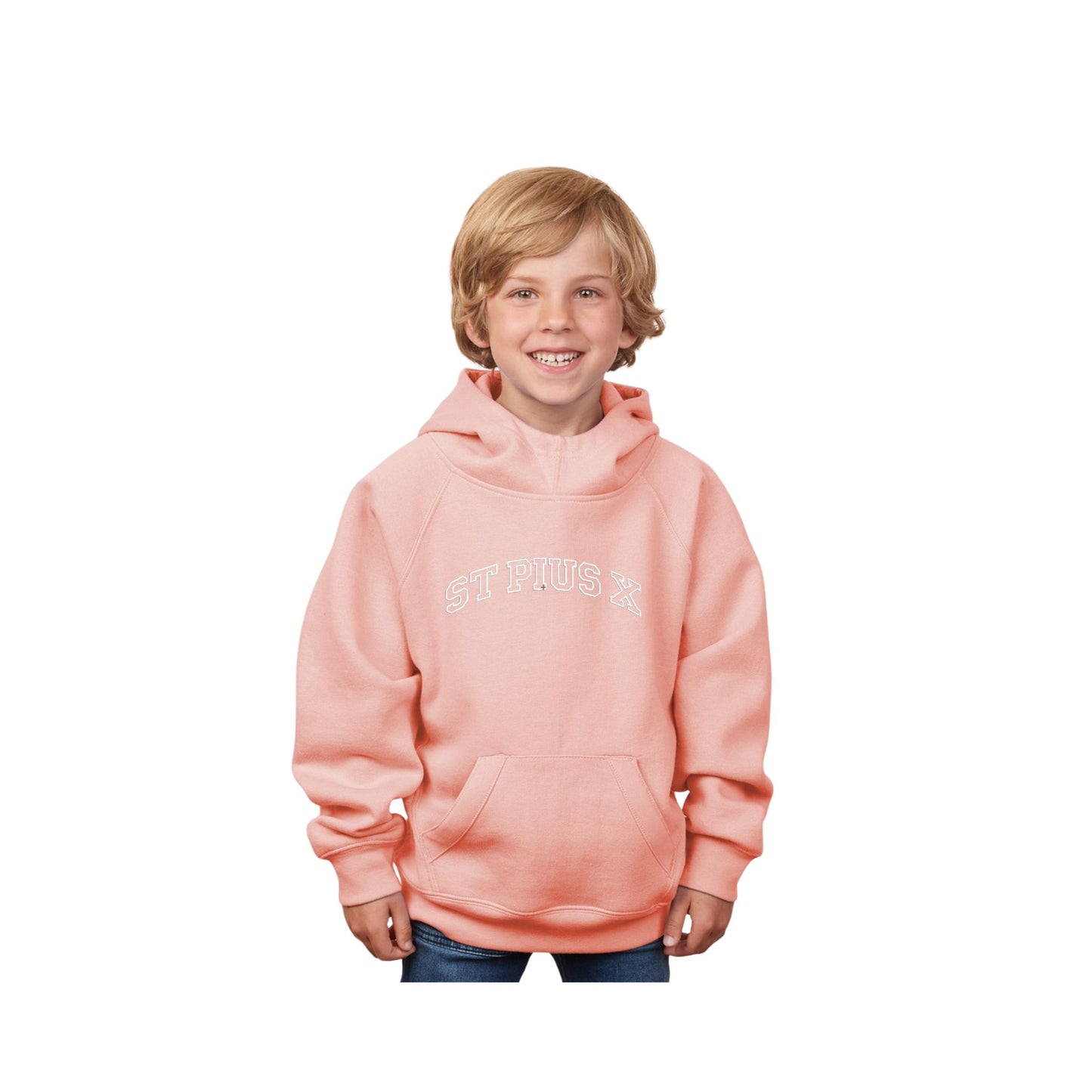 Embroidered Varsity ST PIUS X Youth Scuba Neck Pullover Hooded Sweatshirt | SPX EE