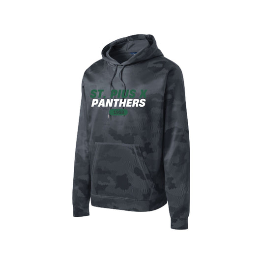 Dark gray camouflage hoodie with 'St. Louis Panthers' text on a white background