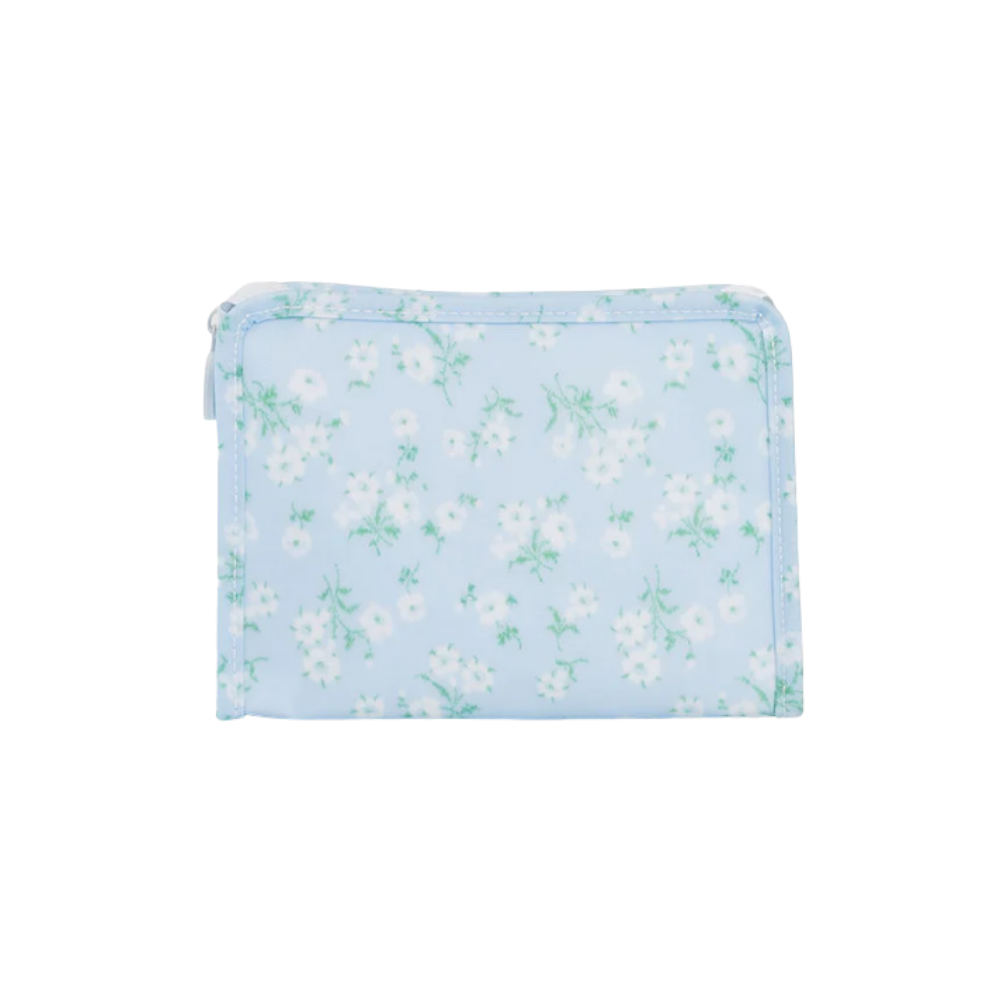 Floral-patterned pouch on a white background