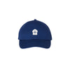 Blue cap with a white vmm barn logo 