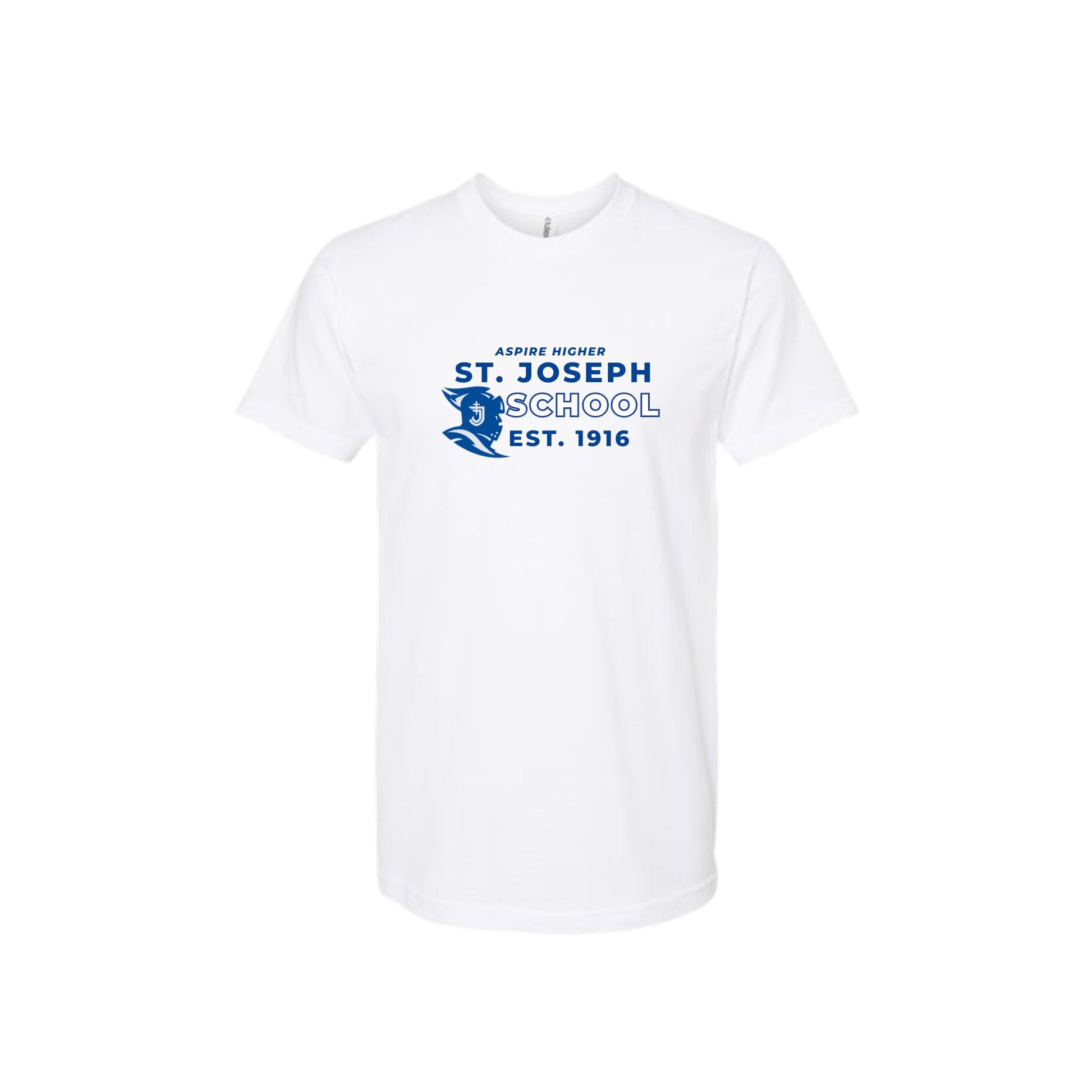 White t-shirt with 'St. Joseph School' logo and text on a white background