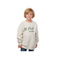 Child wearing a beige sweatshirt with 'St. Pius Panthers' text on a white background
