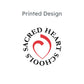 custom round sacred heart schools heart logo design mockup in black and red ink