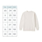 A size chart table showing sizes XS through 2X with length and width measurements, next to a plain cream sweatshirt on a white background.
