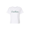White t-shirt with 'Panthers' text on a white background