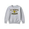 A light gray crewneck sweatshirt featuring a yellow and black graphic on the chest that reads 'ST. ANTONINUS JAGUARS' with '1948' and a jaguar head logo in the center.