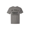 Gray t-shirt with 'St. Pius X Panthers' text on a white background