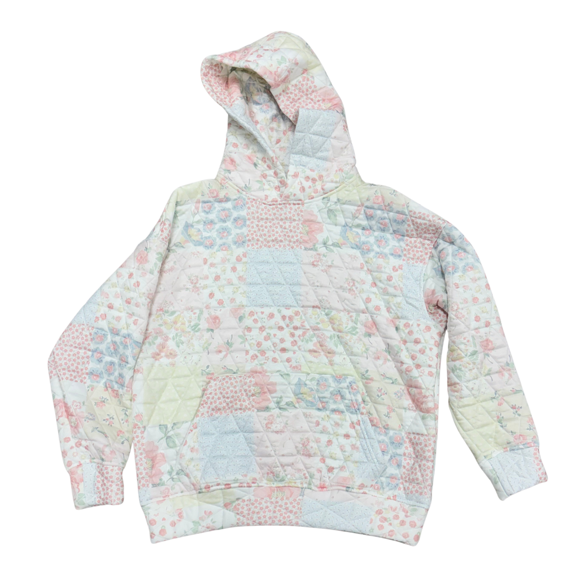 Pastel quilted hoodie on a white background