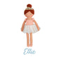 Doll named 'Ellie' wearing a pink top and white tutu on a white background