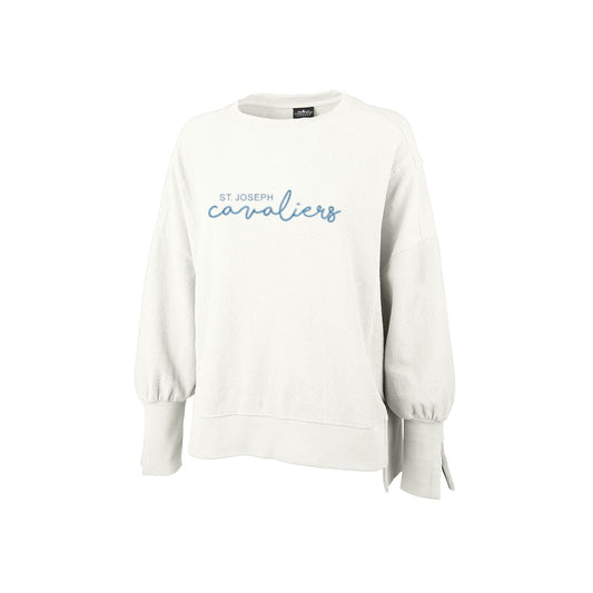 Ladies St. Joseph Cavaliers Script Embroidered Cropped Corded Crew | SJSE6