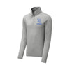 light grey heather long-sleeve quarter zip with a SJS logo printed on the left chest 