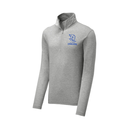 light grey heather long-sleeve quarter zip with a SJS logo printed on the left chest 