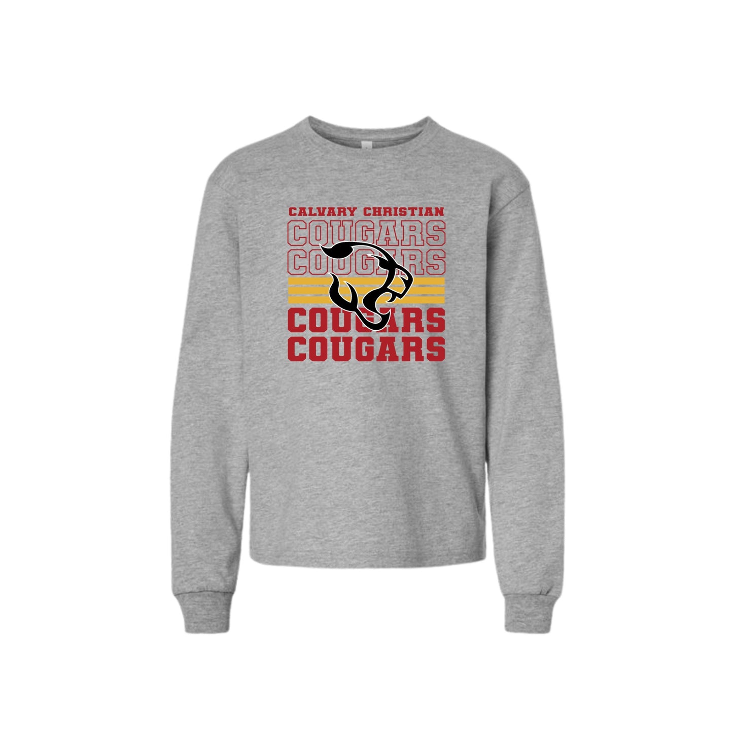 Printed Calvary Christian Cougars Mascot Long Sleeve Bella and Canvas Heavyweight Tee | CCSDTF31
