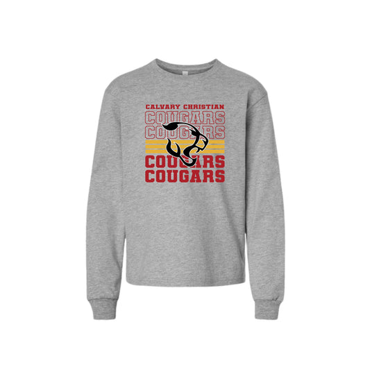 Printed Calvary Christian Cougars Mascot Long Sleeve Bella and Canvas Heavyweight Tee | CCSDTF31
