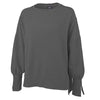 grey ribbed crewneck sweatshirt with split hem and cuff