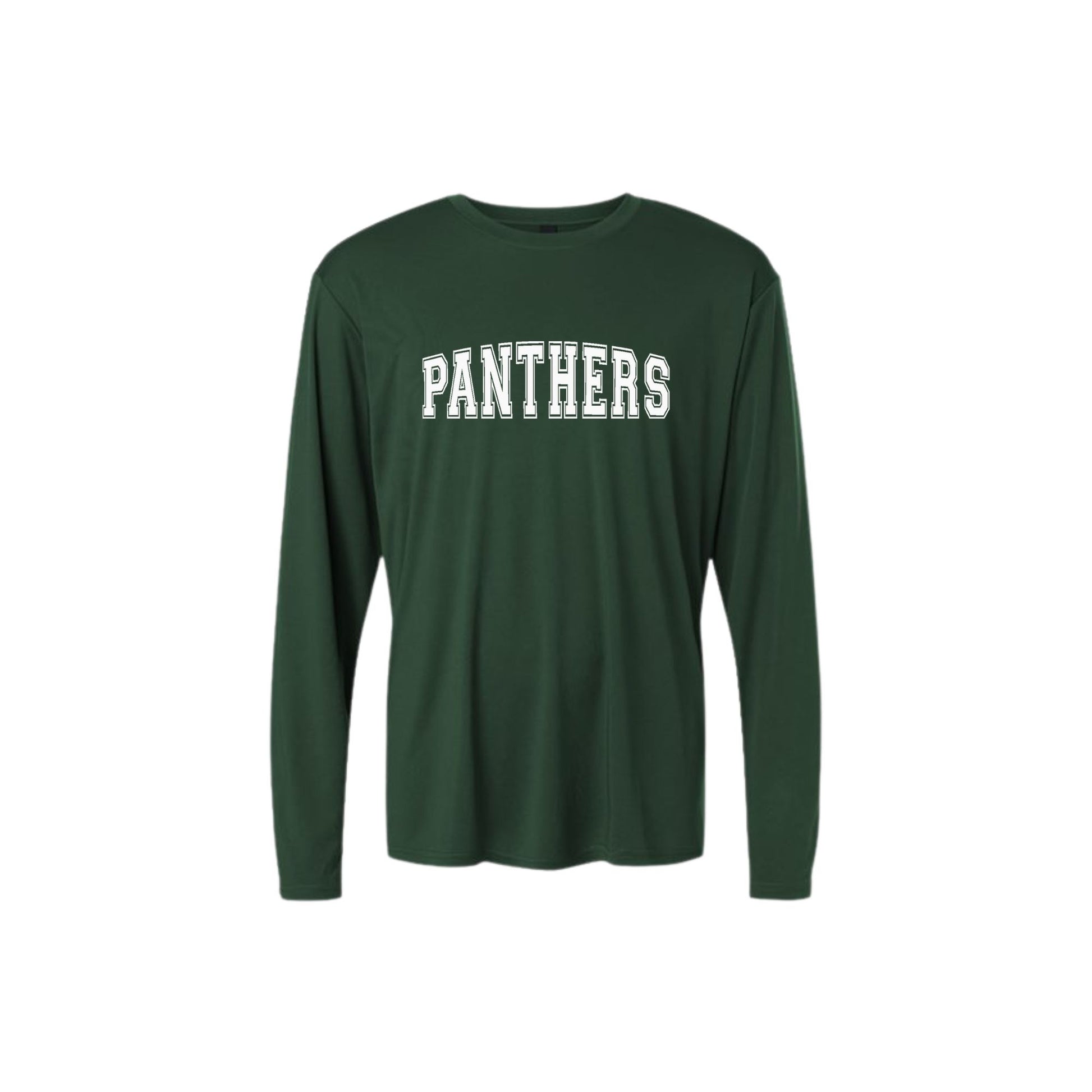 Green long-sleeve shirt with 'PANTHERS' text on a white background