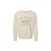 Beige sweatshirt with 'St. Pius X Panthers' text on a white background