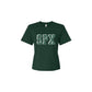 Green t-shirt with 'SPX' text on a white background
