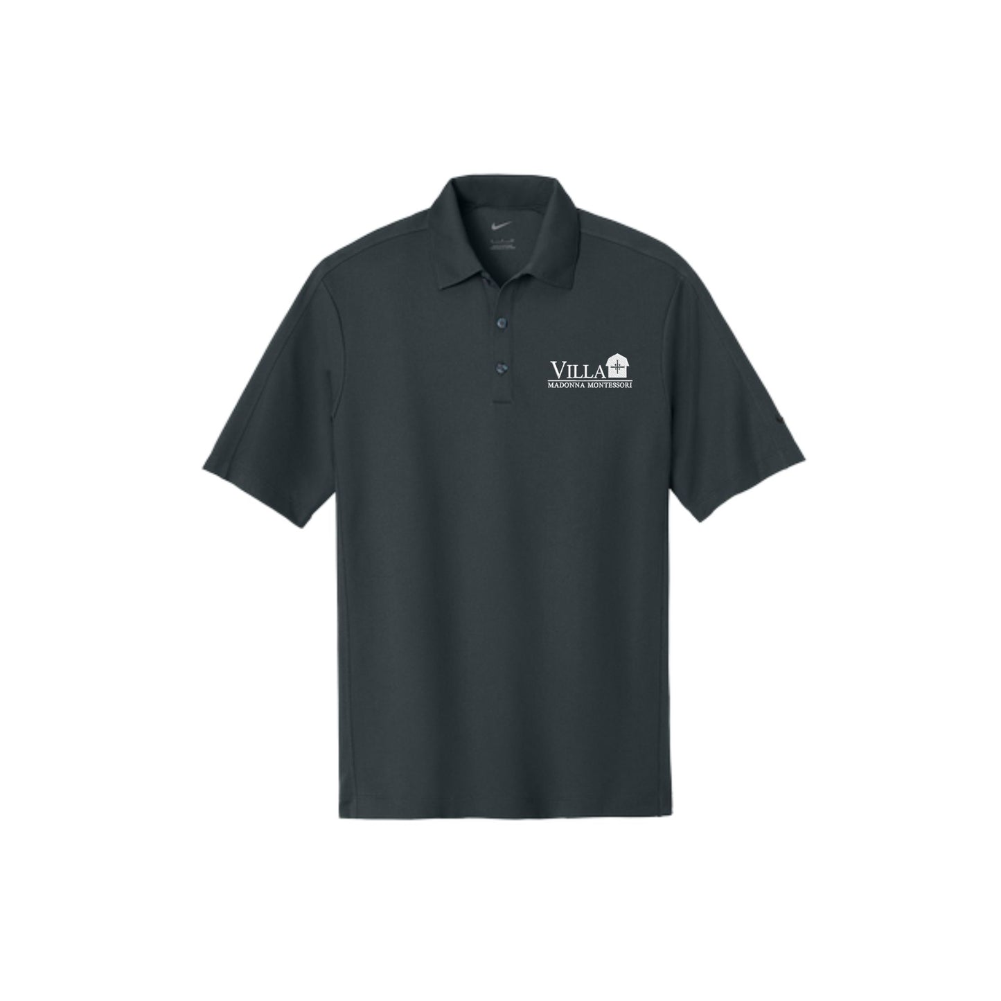 anthracite nike polo shirt with the VMM logo embroidered in white thread on the left chest