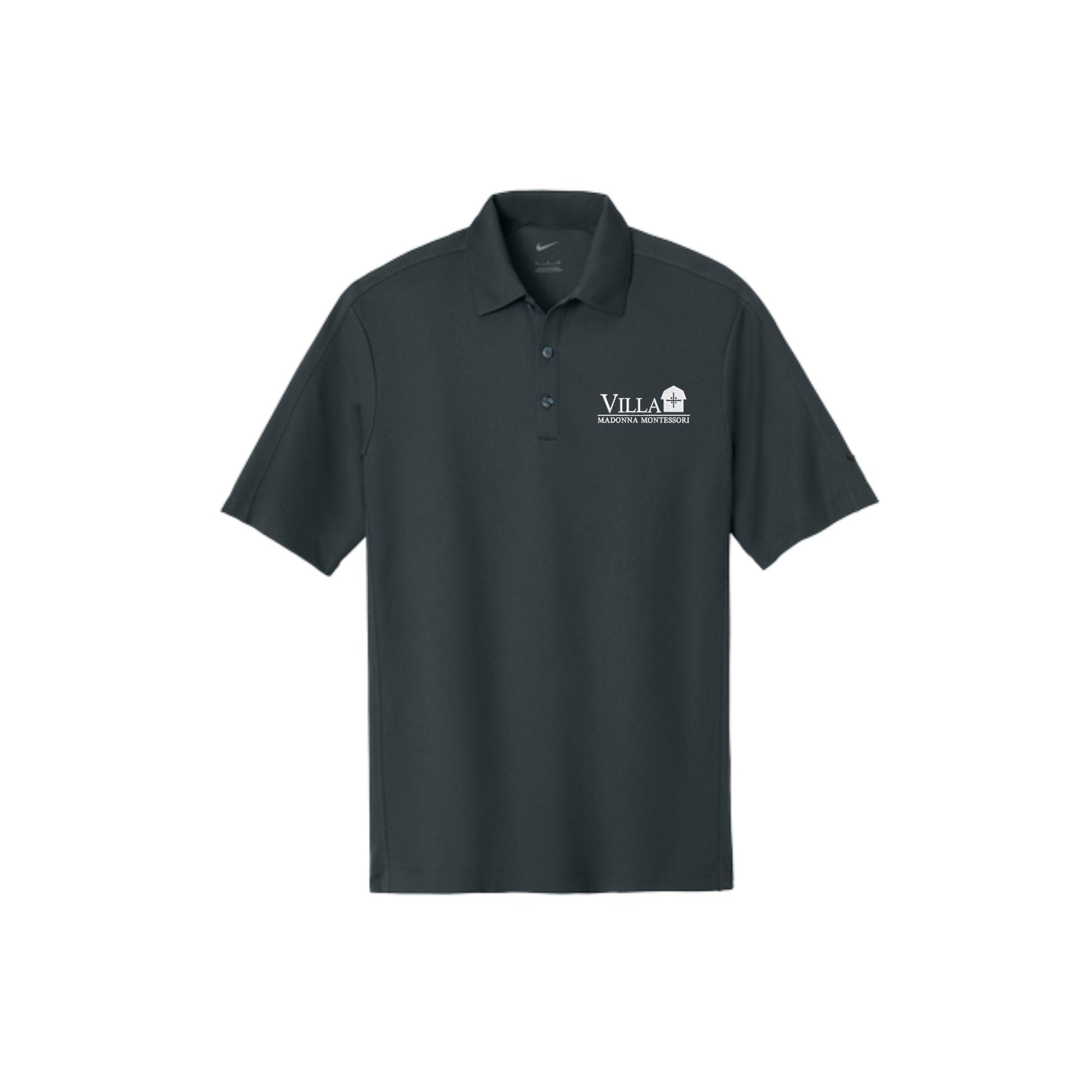 anthracite nike polo shirt with the VMM logo embroidered in white thread on the left chest
