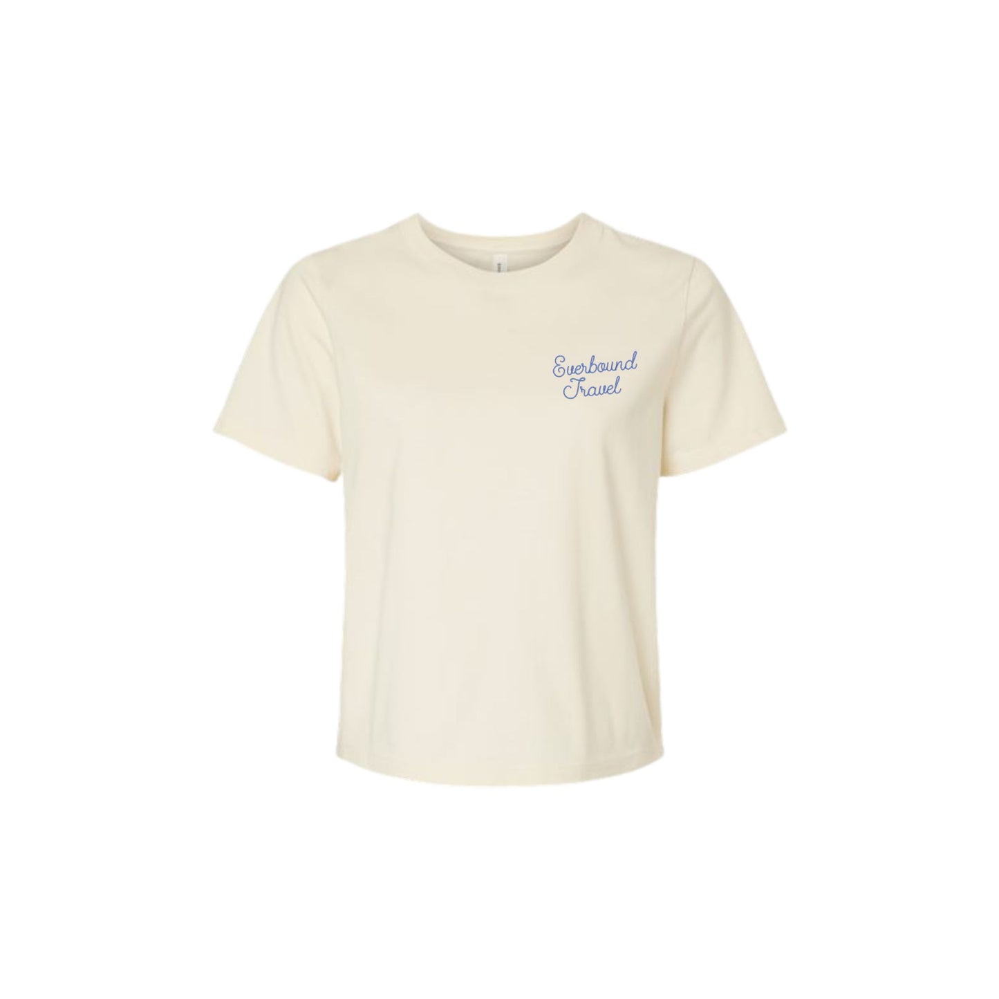 Beige t-shirt with text on a white background