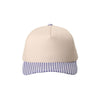 Beige cap with a purple and white checkered brim on a white background