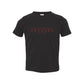black toddler t-shirt with embroidered calvary christian cougars design in red thread