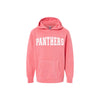 Pink hoodie with 'PANTHERS' text on a white background