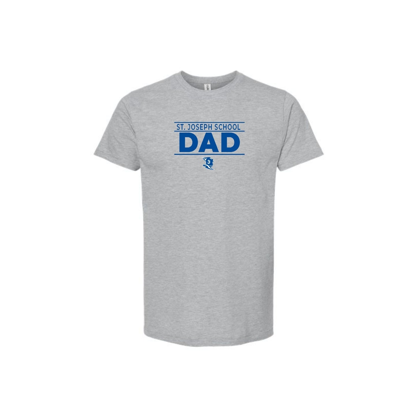 Gray t-shirt with 'St. Joseph School DAD' text on a white background