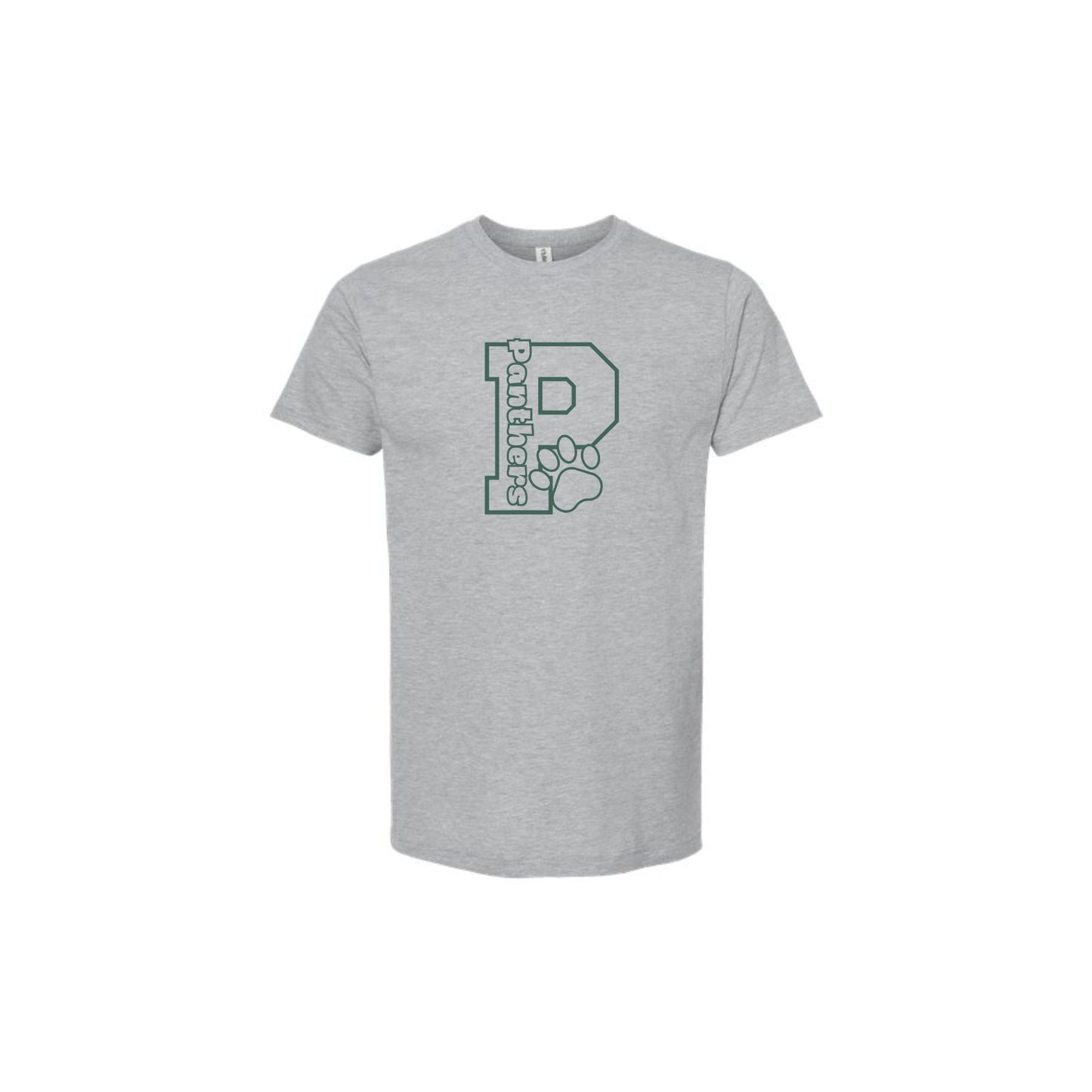 Gray t-shirt with a logo on a white background