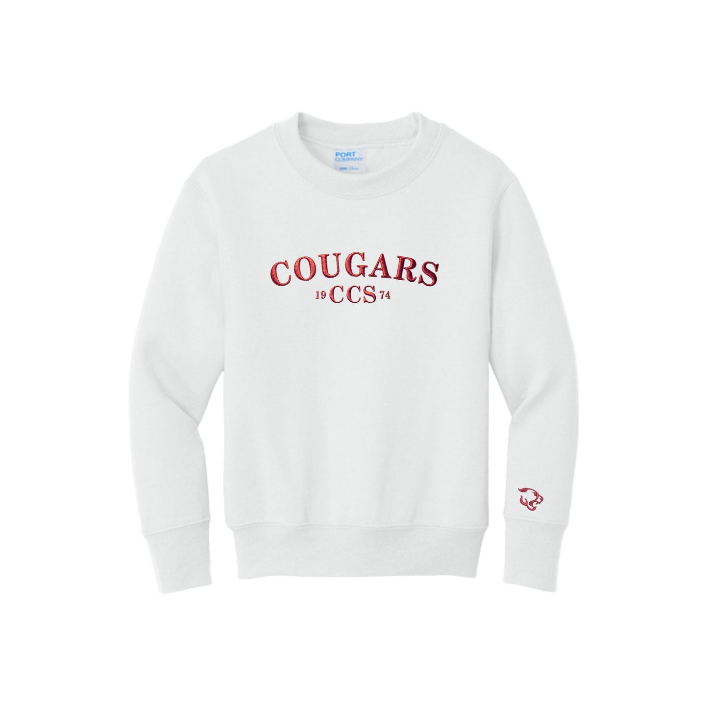Embroidered Cougars Crewneck Sweatshirt | Cuff Embroidery | Adult and Youth Fit | CCS_BS26_E1