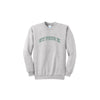 Ash sweatshirt with embroidered 'ST PIUS X' varsity font design on the center chest in hunter green thread