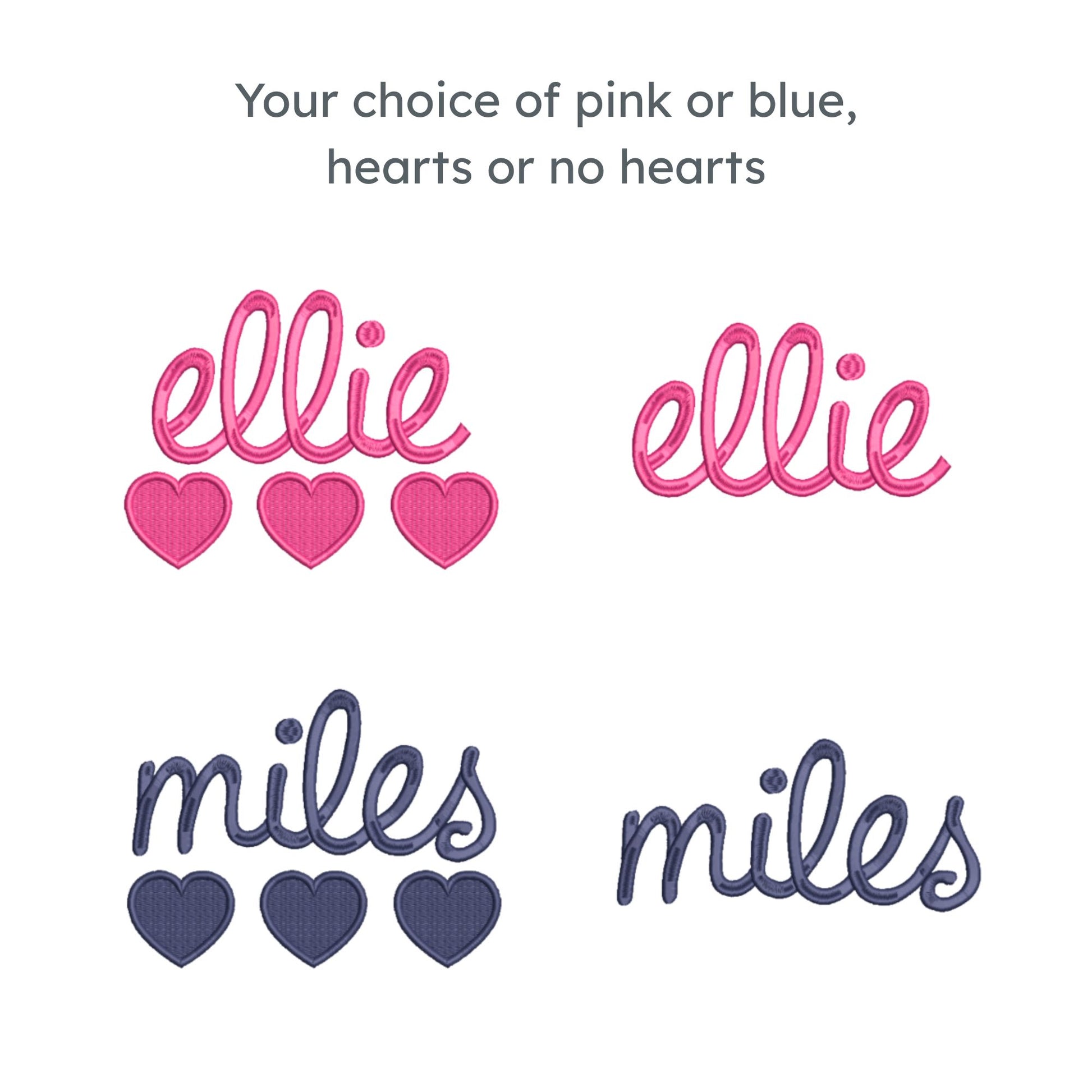 custom name and heart design blue and pink color options
