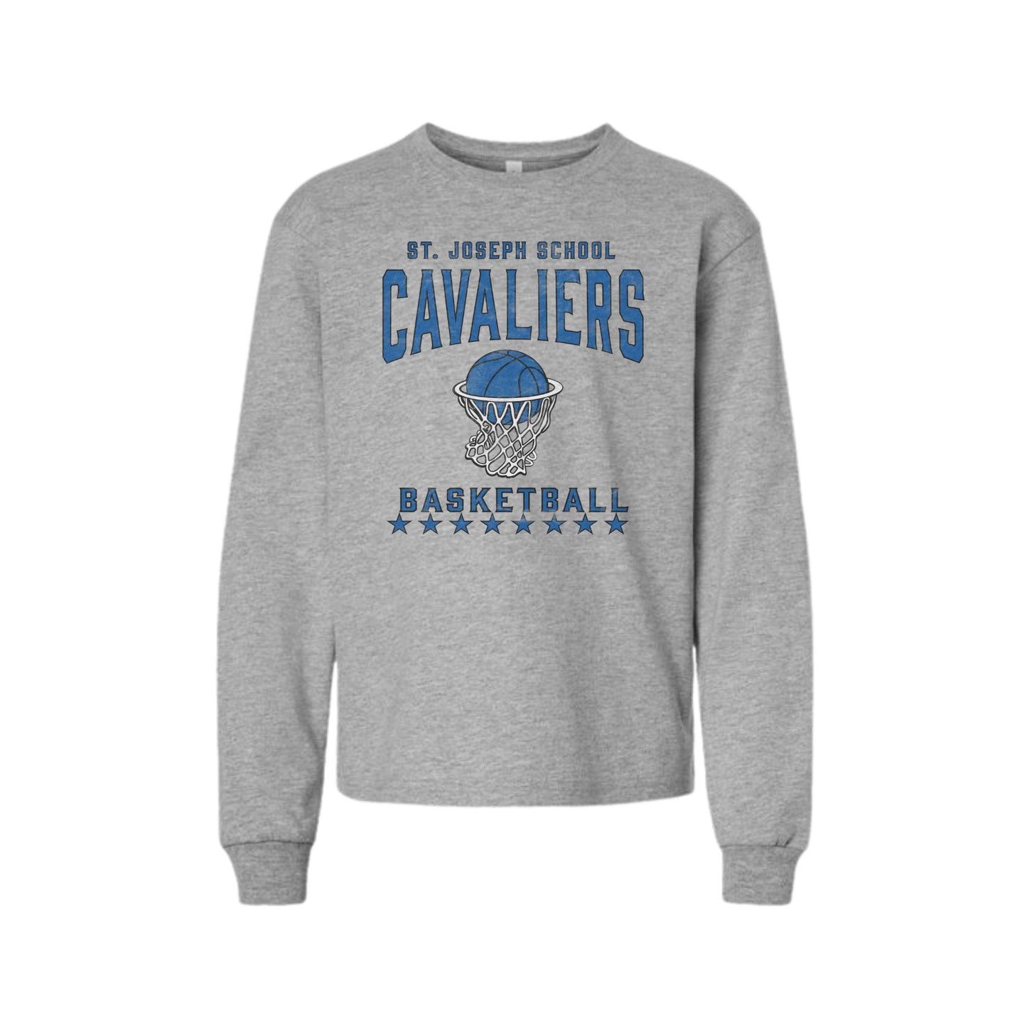 Distressed SJS Cavaliers Basketball Heavyweight Long Sleeve Shirt | Adult and Youth | SJS DTG 1