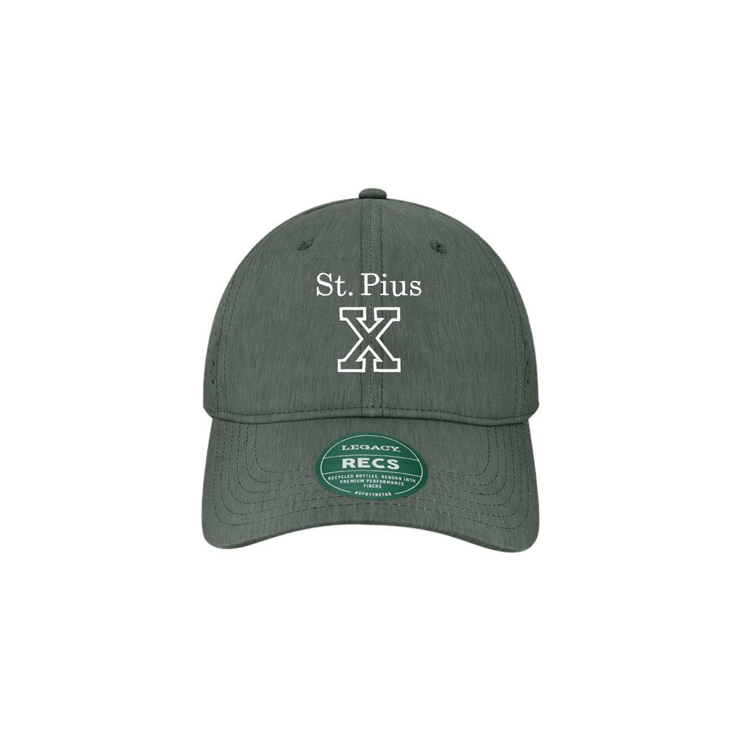 eco  black  cap with 'St. Pius X' logo on a white background