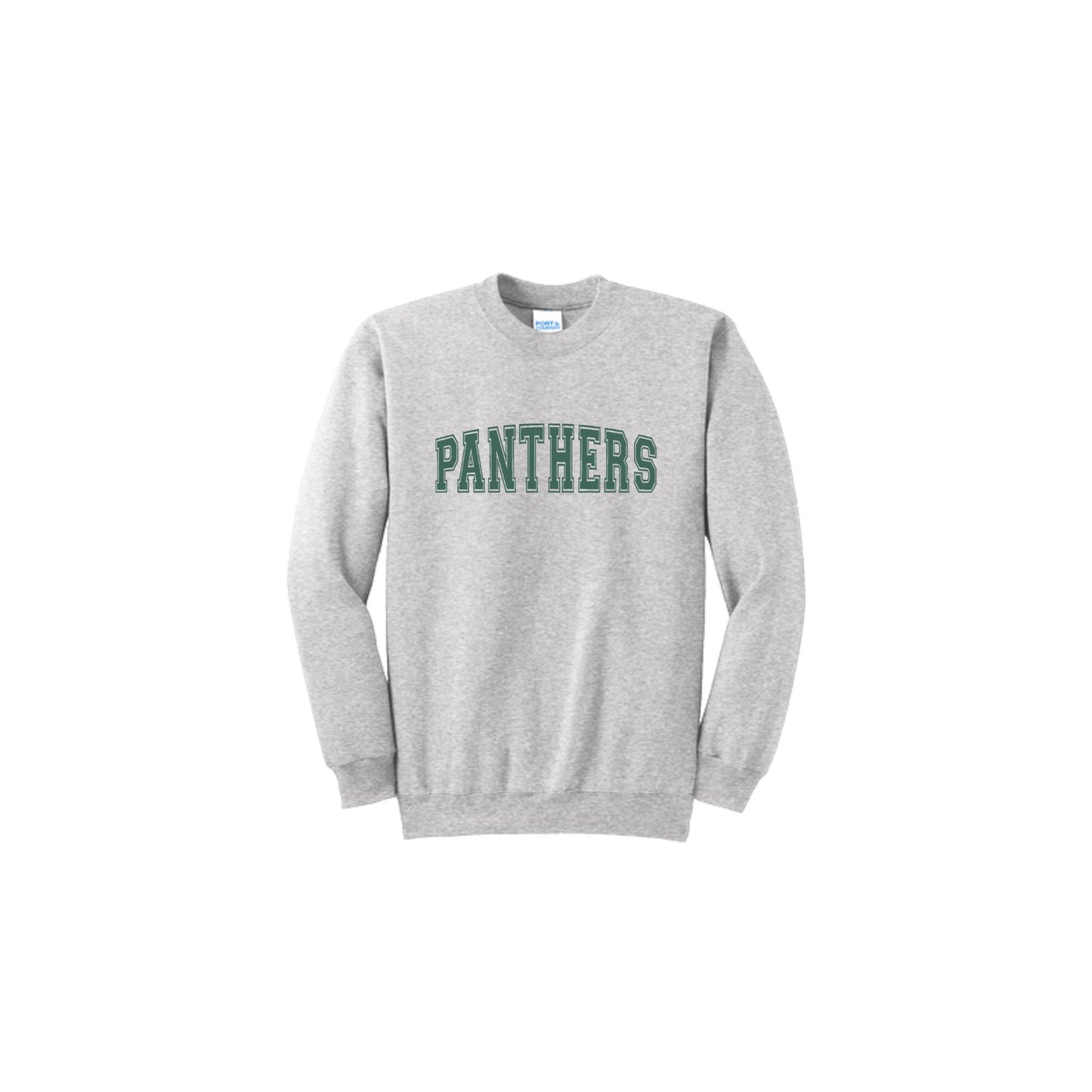 Gray sweatshirt with 'PANTHERS' text on a white background