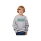 Child wearing a gray sweatshirt with 'PANTHERS' printed on it against a white background