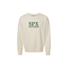 Parchment vintage dyed crewneck with custom spx panthers embroidered design on the center chest in hunter green thread